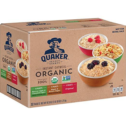 Quaker Organic Instant Oatmeal, Variety Pack, 32ct